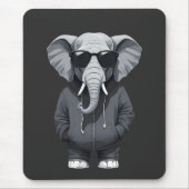 Elephant Wearing Hoodie Funny Cool Animal Vector Mousepad (Vorne)