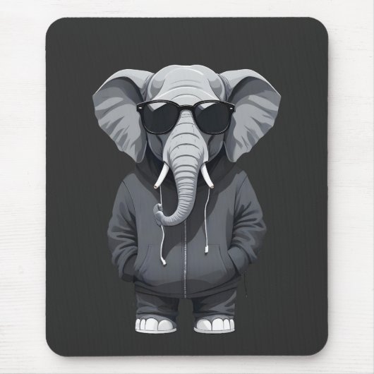 Elephant Wearing Hoodie Funny Cool Animal Vector Mousepad (Vorne)