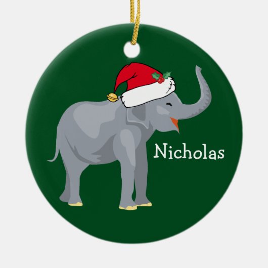 Elephant Weihnachten Niedliche Custom Kids Green H Keramik Ornament (Vorne)