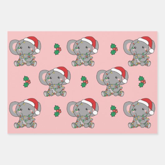 Elephant Weihnachts Wintertiere Urlaub Elephant Geschenkpapier Set (Vorderseite)