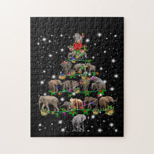 Elephant Weihnachtsbaum bedeckt durch Blitzlicht Puzzle (Vertikal)