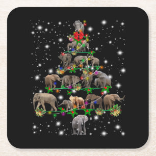 Elephant Weihnachtsbaum bedeckt durch Blitzlicht Rechteckiger Pappuntersetzer