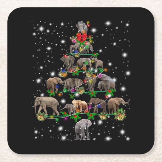 Elephant Weihnachtsbaum bedeckt durch Blitzlicht Rechteckiger Pappuntersetzer (Vorderseite)
