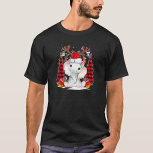 Elephant Weihnachtsmannmütze Rentier Tree Kariert T-Shirt