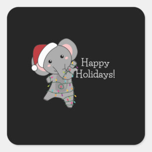 Elephant Weihnachtsschnee Wintertiere Elefanten Quadratischer Aufkleber