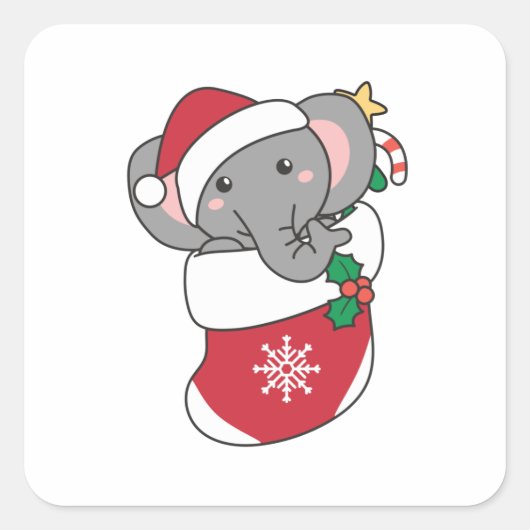 Elephant Weihnachtsschnee Wintertiere Elefanten Quadratischer Aufkleber (Vorderseite)