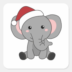 Elephant Weihnachtsschnee Wintertiere Elefanten Quadratischer Aufkleber