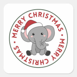 Elephant Weihnachtsschnee Wintertiere Elephants Quadratischer Aufkleber