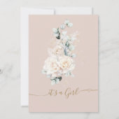 Elephant White Roses Boho Pampas Baby Girl Dusche Einladung (Rückseite)