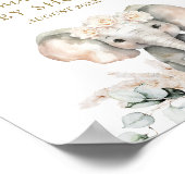 Elephant White Roses Boho Pampas Baby Girl Dusche Poster (Ecke)