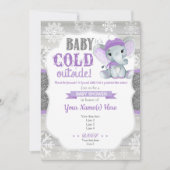 Elephant Winter Einladung für Mädchendusche Lila (Vorderseite)