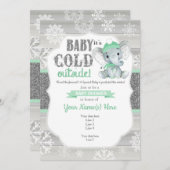 Elephant Winter Einladung MintNeutral Baby Dusche (Vorne/Hinten)
