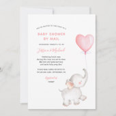 Elephant with Pink Balloon Baby Shower By Mail Einladung (Vorderseite)
