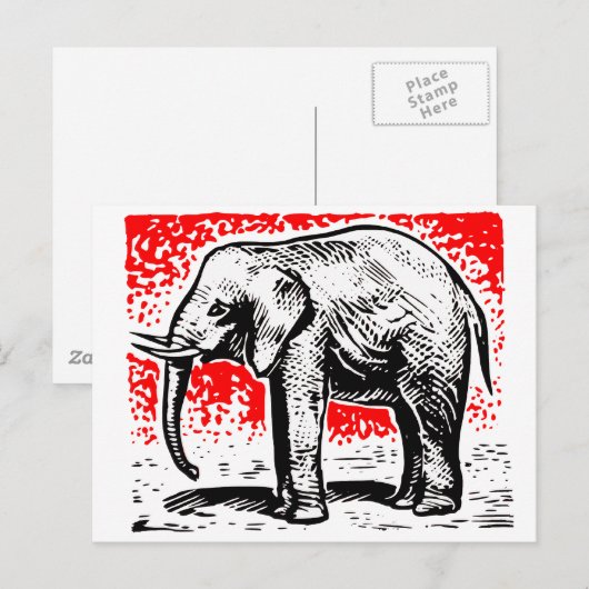 Elephant Woodcut Postkarte (Vorne/Hinten)