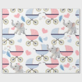 Elephant Wrapping Paper Baby Stroller Pink & Blue  Geschenkpapier (Flach)