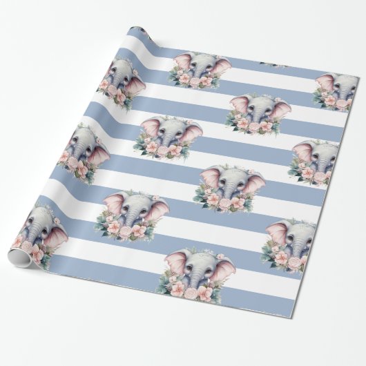 Elephant Wrapping Paper Blue & White Stripe Geschenkpapier (Ungerollt)