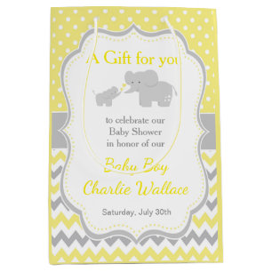 Elephant Yellow and Gray Baby Dusche Vielen Dank Mittlere Geschenktüte