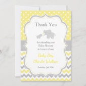 Elephant Yellow and Gray Baby Shower Dankeskarte (Vorderseite)