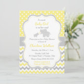 Elephant Yellow and Gray Baby Shower Einladung (Stehend Vorderseite)