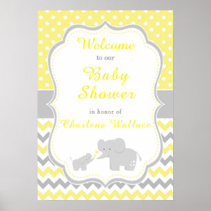 Elephant Yellow and Gray Baby Shower Party Poster