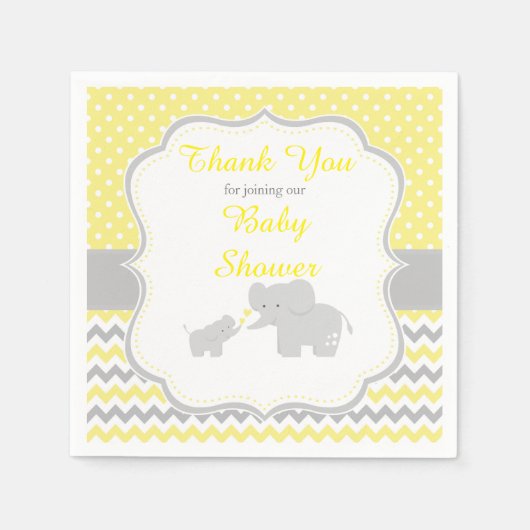 Elephant Yellow and Gray Baby Shower Party Serviette (Vorderseite)