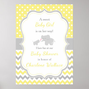 Elephant Yellow and Gray Baby Shower Poster
