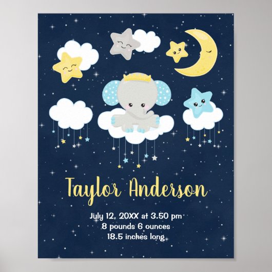 Elephant Yellow and Navy Baby Bircy Statistics Poster (Vorne)