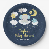 Elephant Yellow and Navy Baby Shower Pappteller (Vorderseite)