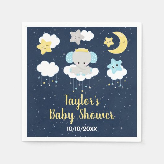 Elephant Yellow and Navy Baby Shower Serviette (Vorderseite)