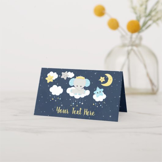 Elephant Yellow and Navy Birthday Party Platzkarte (Vorderseite)