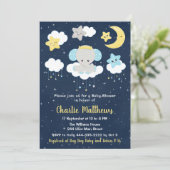 Elephant Yellow and Navy Blue Baby Shower Einladung (Stehend Vorderseite)