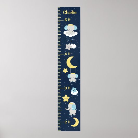 Elephant Yellow and Navy Growth Chart Poster (Vorne)