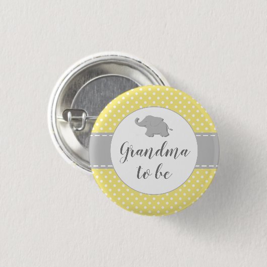 Elephant Yellow Baby Shower Oma zu sein Button (Vorne & Hinten)