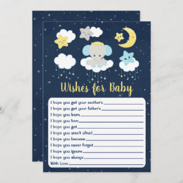 Elephant Yellow Navy Baby Dusche Wünsche für Baby Einladung