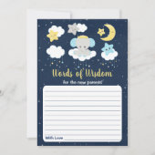 Elephant Yellow Navy Baby Shower Worte der Weishei Einladung (Vorderseite)