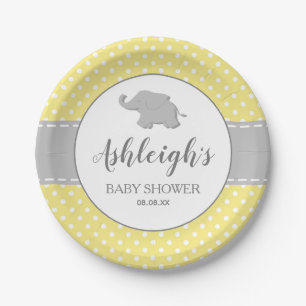 Elephant Yellow Polka Dot Baby Dusche Pappteller