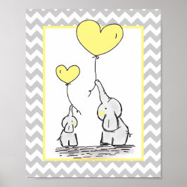 Elephant Yellow White Gray Zickzack Baby Kinderzim Poster