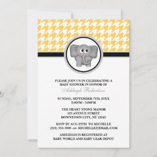 Elephant Yellow & White Hahnentrittmuster Babydusc Einladung