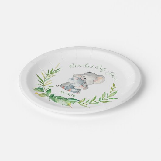 Elephant Zoo Jungle Animals Baby Dusche Pappteller (Schrägansicht)