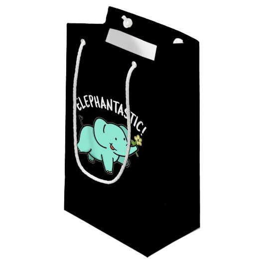 Elephantastisch Funny Elephant Pun Dark BG Kleine Geschenktüte (Vorderseite Schrägansicht)