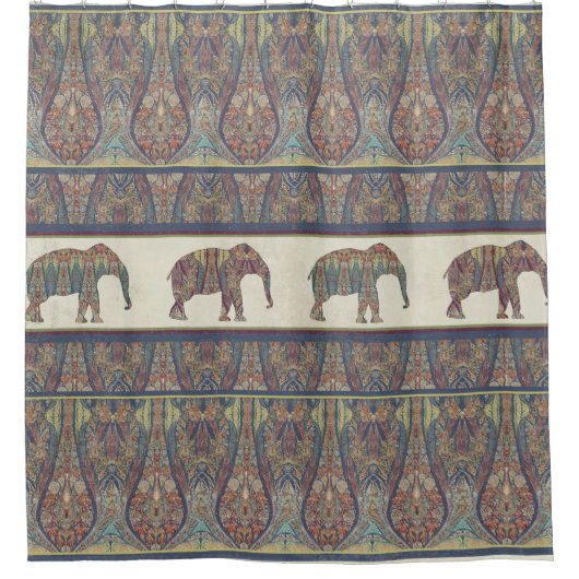 Elephanten Kashmir Pattern Tribal Boho Bohemisch Duschvorhang (Vorderseite)