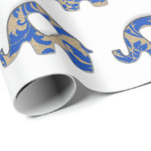 Elephanten White Oriental Cobalt Blue Gold Indigo Geschenkpapier (Rolleneckpunkt)
