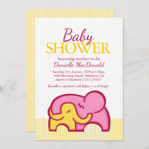 Elephantische Babydusche gelb rosa Einladung