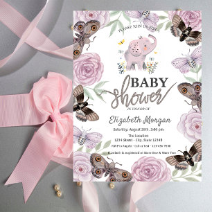 Elephantische Blume Schmetterlinge Rosa Babydusche Einladung