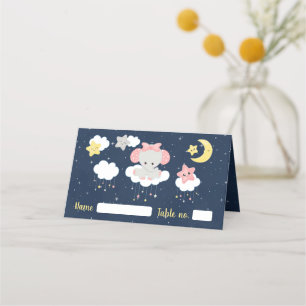 Elephantische Rosa- und Navy-Baby-Dusche Platzkarte