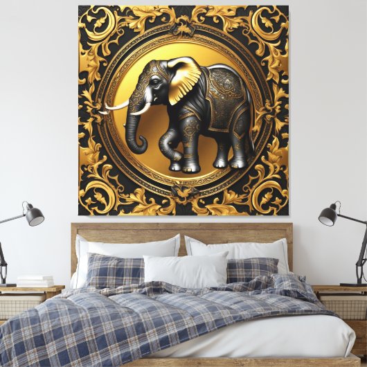Elephantischer Goldschmuckrahmen Leinwanddruck (Insitu (Schlafzimmer))