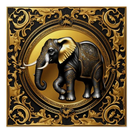 Elephantischer Goldschmuckrahmen Poster (Vorderseite)