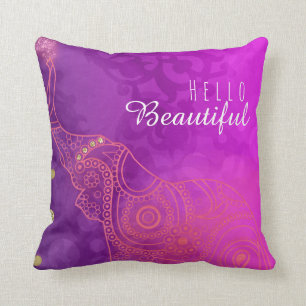 Elephantischer Lila rosa Orange- und goldfarbener Kissen