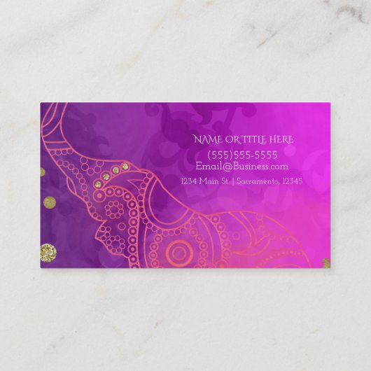 Elephantischer Lila rosa Orange- und goldfarbener Visitenkarte (Rückseite)