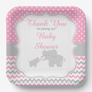 Elephantisches Pink und Graues Baby Dusche Party Pappteller